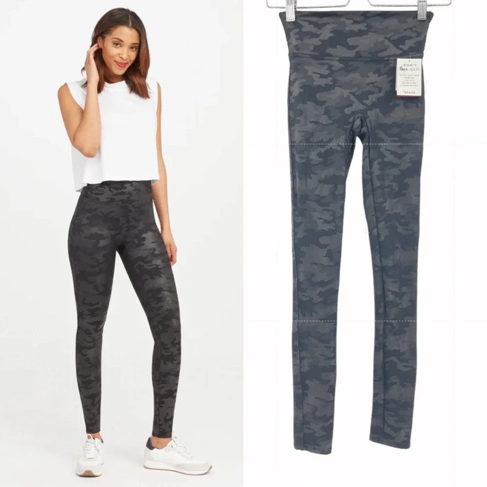 Spanx Faux Leather Camo‎ Leggings Matte Black Size XS